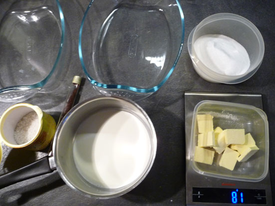 Ingrédients des caramels au beurre salé