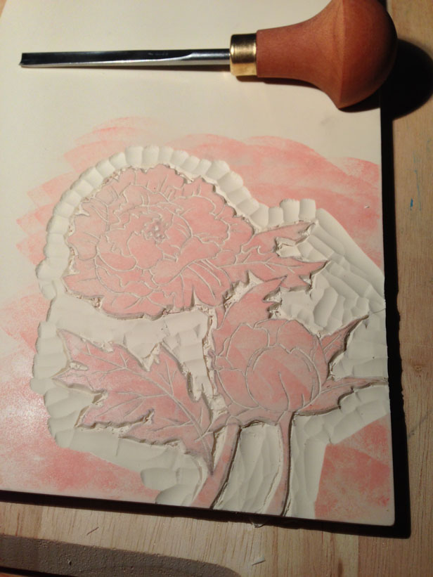 Kraftille - Tampon gravé main motif pivoine