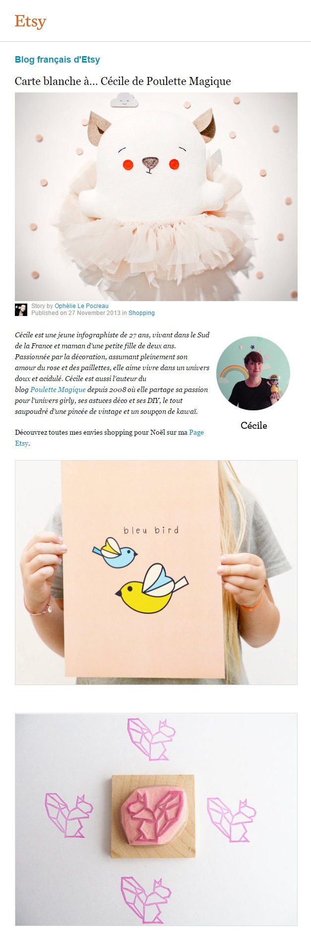 Etsy - Carte blanche à… Cécile de Poulette Magique