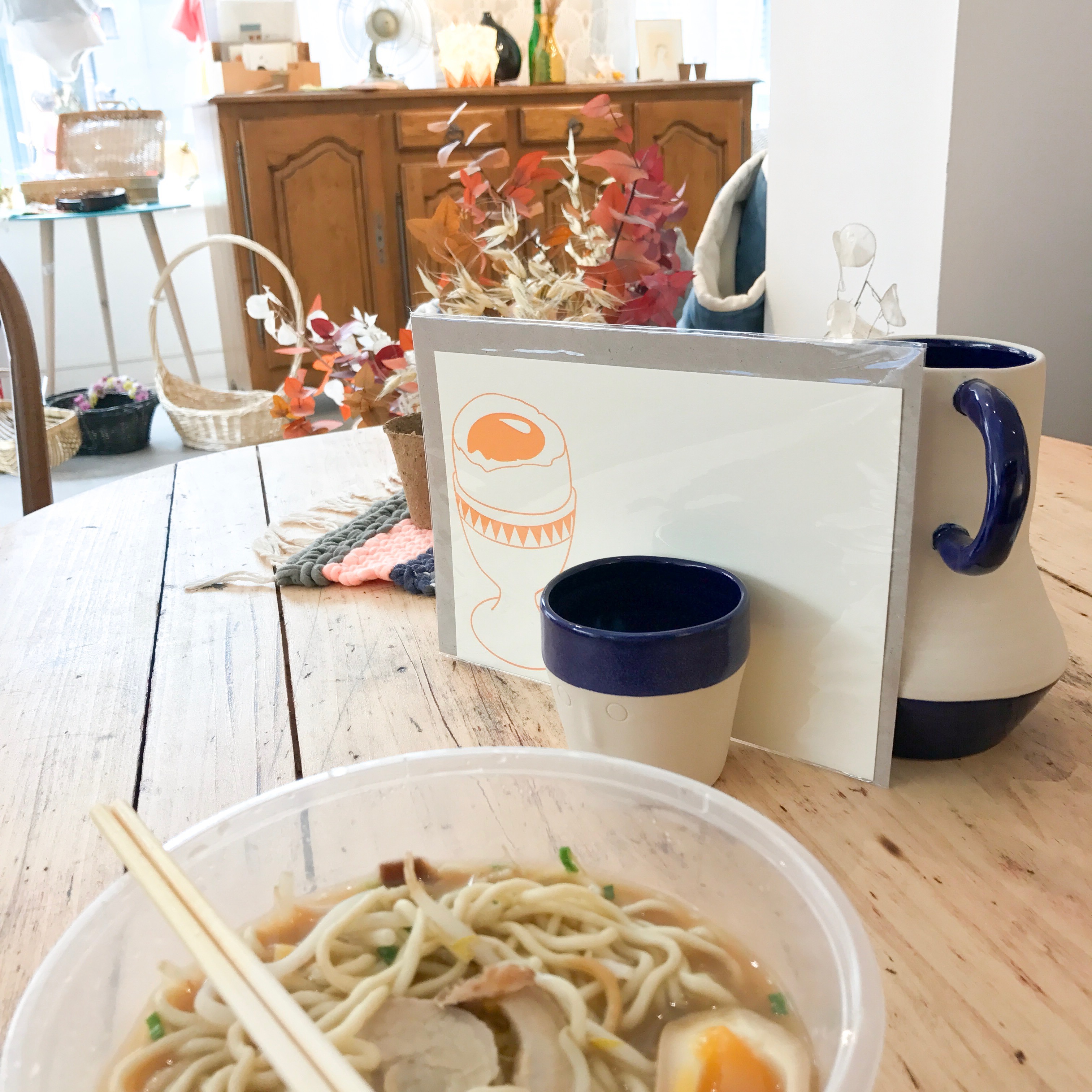 Carte letterpress œuf à la coque et ramen