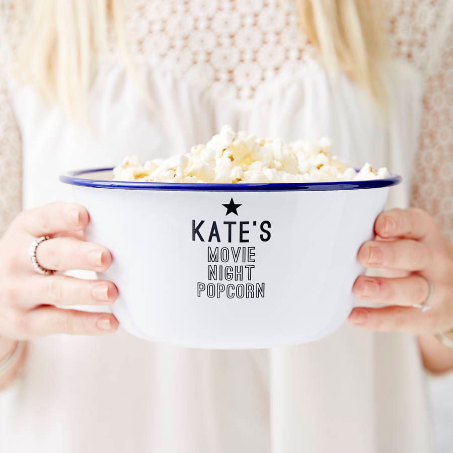 A wonderful personalised enamel popcorn bowl - a must have for any foodie or movie lover! 