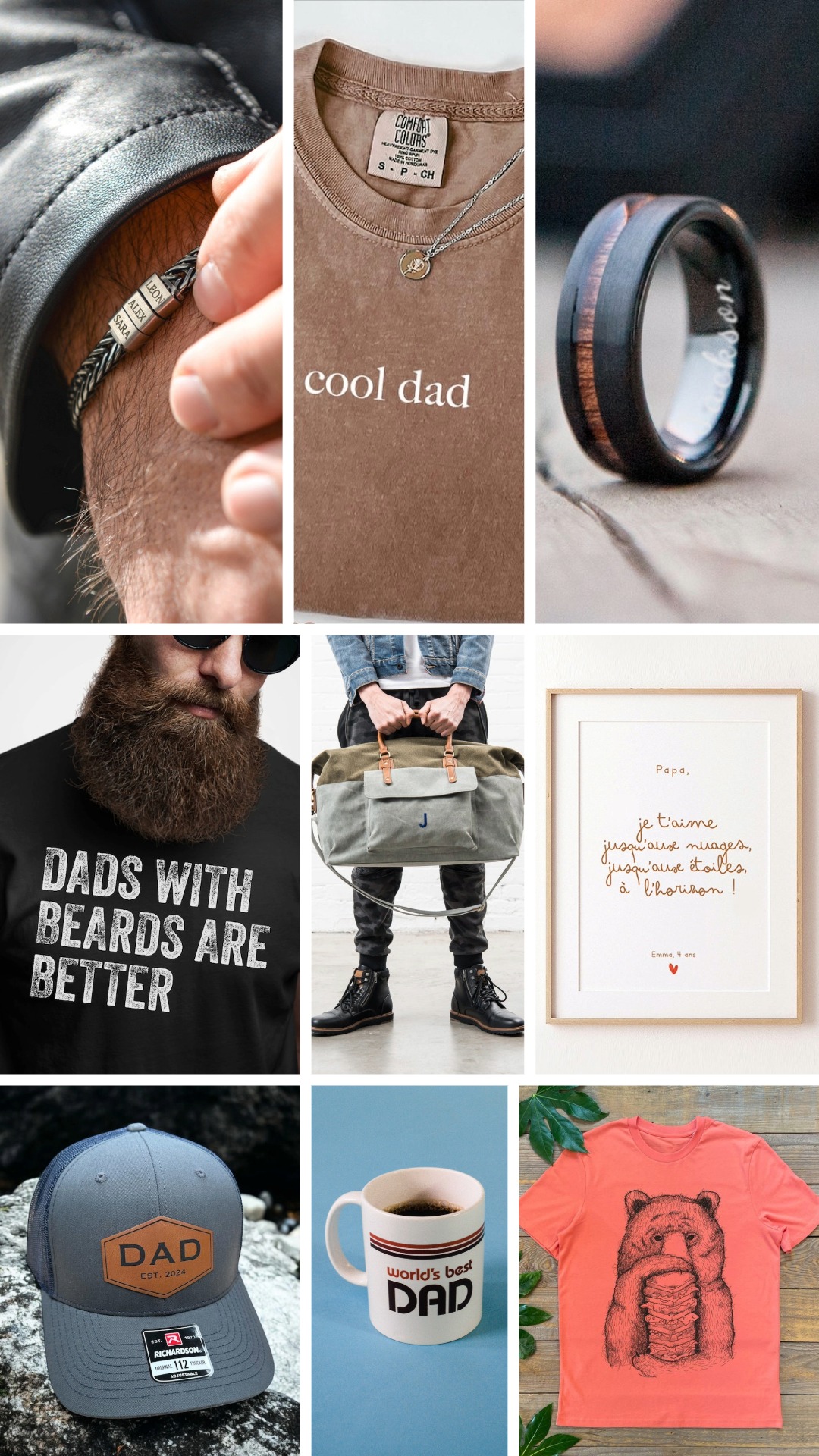 Fête des pères : les pépites Etsy pour un cadeau mémorable 2 Cadeaux personnalisés pour la fête des pères sur Etsy, incluant des mugs, des porte-clés et des cadres photo.